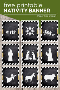 Nativity Christmas banner silhouette images with text overlay- free printable Nativity banner