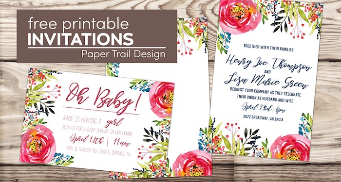 Peony flower invitation templates with text overlay- free printable invitations