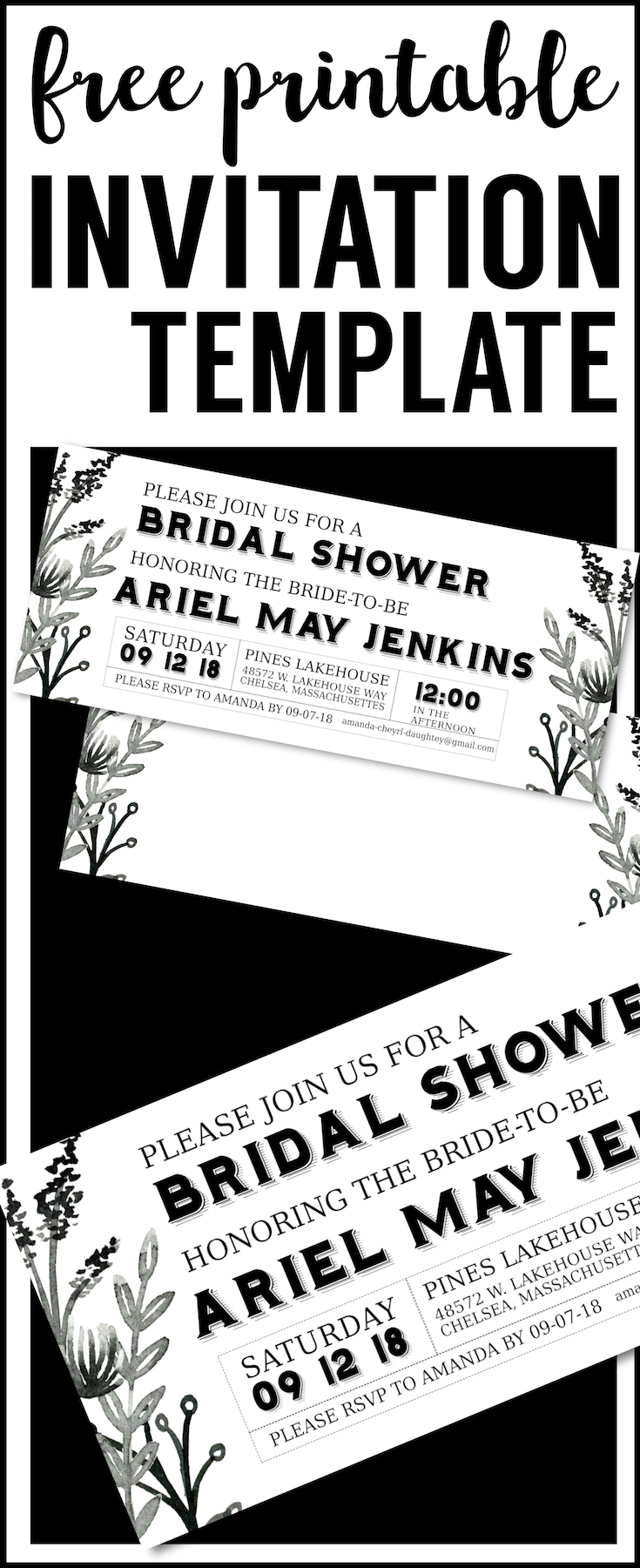 Black White Flowers Invitations Templates Free Printable - Paper Trail ...