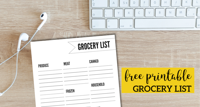 Free Printable Grocery List Template. Grocery shopping list to keep track of what food items to buy from the grocery store. #papertraildesign #mealplanning #menuplanning #mealplan #menuplan #groceryshopping #grocery #groceryshoppinglist #shoppinglist #freeprintable #household