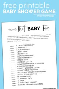 baby shower name that tune game with text overlay- free printable baby shower game