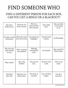 Find someone who bingo game printable get to know you game
