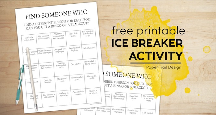 Get to know you bingo with pen and pencil with text overlay- free printable ice breaker activity