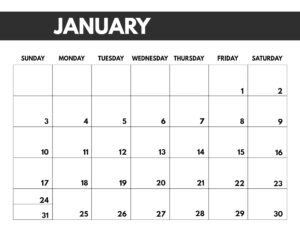 January 2021 bold calendar printable in 8.5 x 11