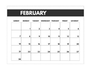 February 2021 classic calendar printable in 7 x 9.25