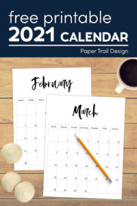 February and March full page printable calendar with text overlay-free prinable 2021 calendar