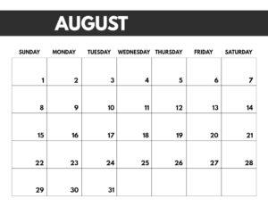 August 2021 bold calendar printable in 8.5 x 11