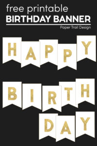 Gold Happy Birthday banner DIY free printable pennants with text overlay- free printable Happy Birthday
