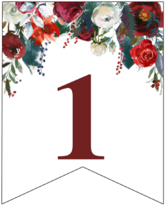 Number 1 Christmas pennant banner with red and green Christmas flowers