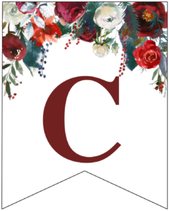 Letter C Christmas pennant banner with red and green Christmas flowers