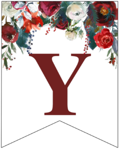 Letter Y Christmas pennant banner with red and green Christmas flowers