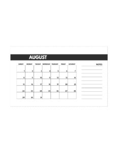 August 2021 classic calendar printable in 4.5 x 7