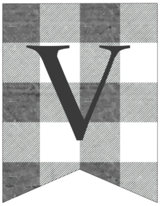 Letter V gray and white plaid buffalo check banner pennant free printable.