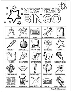 New Year's Eve Bingo board card free printable 