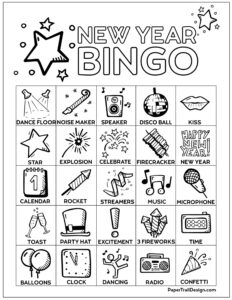 New Year's Eve Bingo board card free printable 