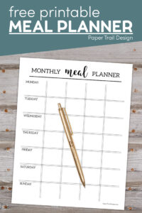 Monthly menu planner with text overlay- free printable meal planner