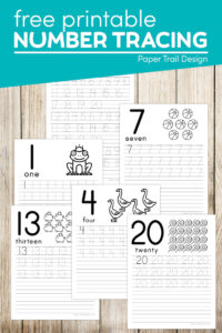 Number tracing worksheets for kids with text overlay- free printable number tracing