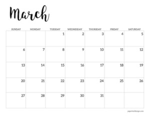 March 2022 calendar printable template