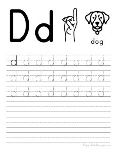 Lowercase letter D tracing worksheet