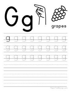 Lowercase letter G tracing worksheet