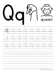 Lowercase letter Q tracing worksheet