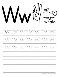 Lowercase letter W tracing worksheet
