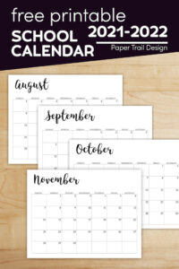 August, September, October, and November calendar pages 2021-2022