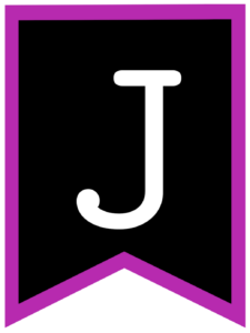 Letter J chalkboard back to school banner flag with purple border