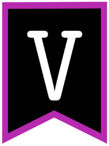 Letter V chalkboard back to school banner flag with purple border