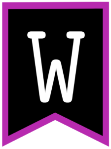 Letter W chalkboard back to school banner flag with purple border