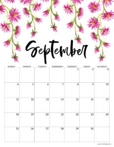 September 2022 floral calendar printable