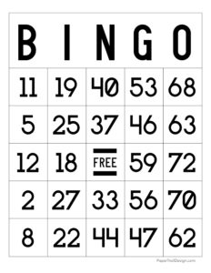 bingo card set free printable