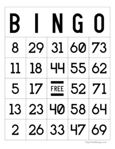 Bingo card printable