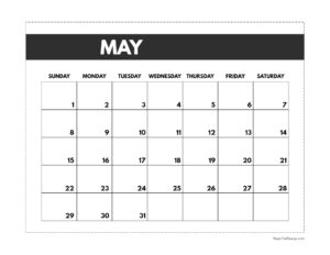 May 2022 classic calendar printable in 7 x 9.25 inch size