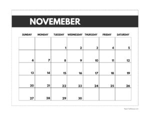 November 2022 classic calendar printable in 7 x 9.25 inch size