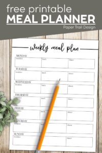 Weekly meal plan for breakfast, lunch, and dinner with text overlay- free printable meal planner