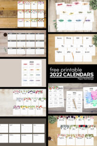 2022 calendars to print including one page, landscape, vertical, portrait, watercolor, floral, plain, and much more with text overlay- free printable 2022 calendars