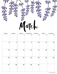 March floral 2022 calendar page to print for free