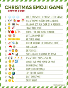 Emoji Christmas game answer sheet 