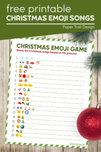 Emoji Christmas party game with text overlay- free printable Christmas emoji songs 