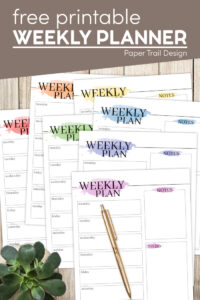free printable weekly planner pages with gold pen with text overlay- free printable weekly planner
