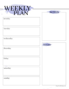 Purple watercolor weekly planner template free printable page