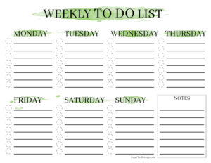 Green watercolor design weekly to do list template to print for free