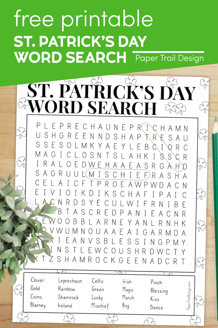 Free Printable St. Patrick's Day Word Search - Paper Trail Design