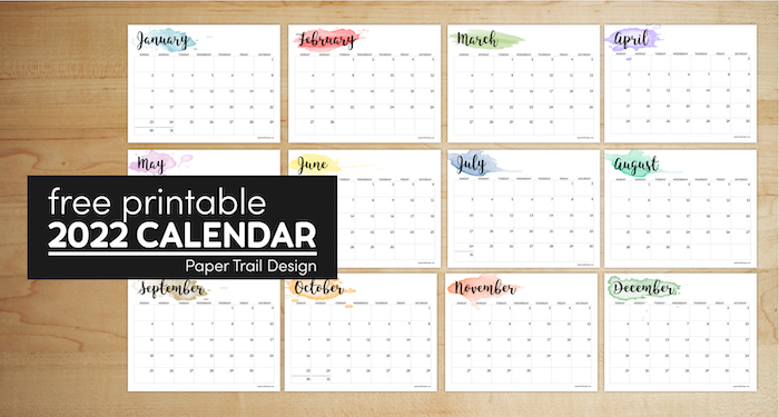 Printable 2022 Calendar 2022 Calendar Printable - Watercolor - Paper Trail Design