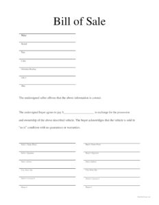 Printable bill of sale for car template