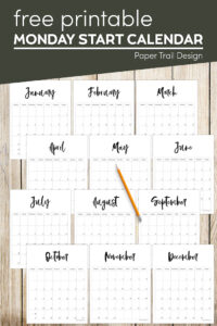 2022 Monday Start vertically oriented calendar with text overlay- free printable Monday start calendar