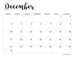 December 2023 calendar printable black and white horizontal calendar