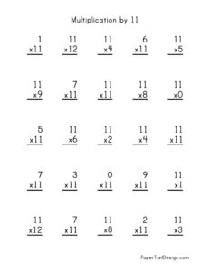 Multiplication by 11s worksheet