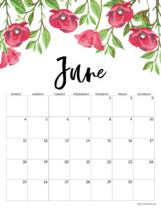 June 2023 floral calendar page printable